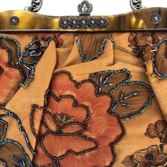 Victorian Beaded evening bag, floral bag Metal Strap Acetate, Seed Beads, Lucite - Picture 8 of 12